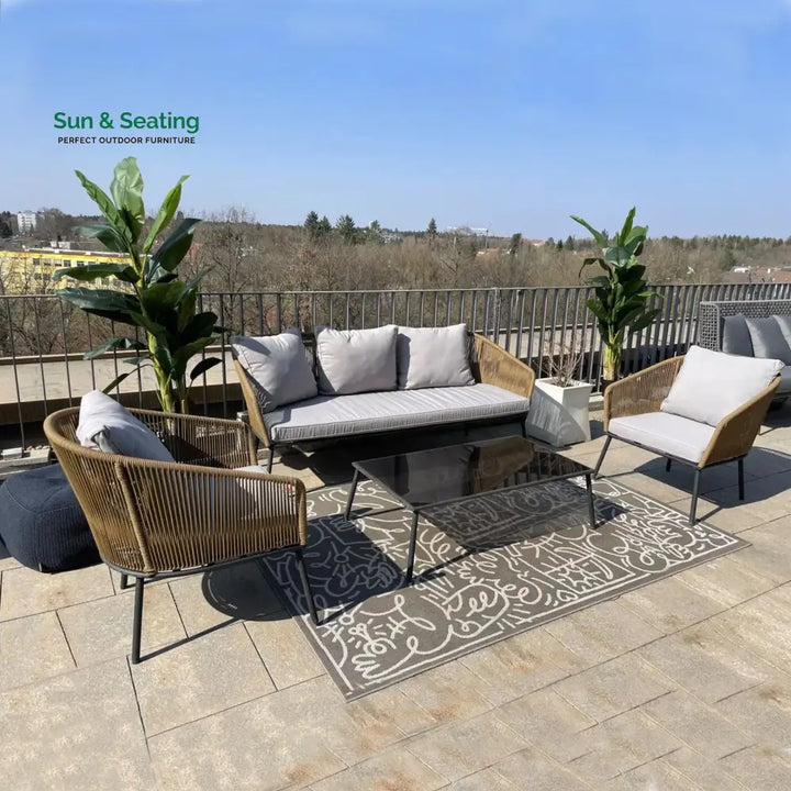 Goons Outdoor Sofa Set 3 Seater 2 Single seater and 1 Center Table Set (Khaki) Braided &amp; Rope Sofa Sets