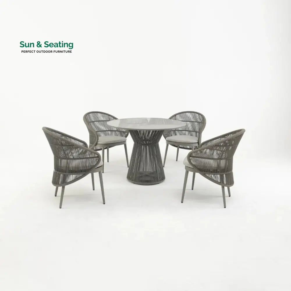 Gracia Outdoor Patio Dining Set 4 Chairs and 1 Table Braid &amp; Rope (Grey) Dining sets