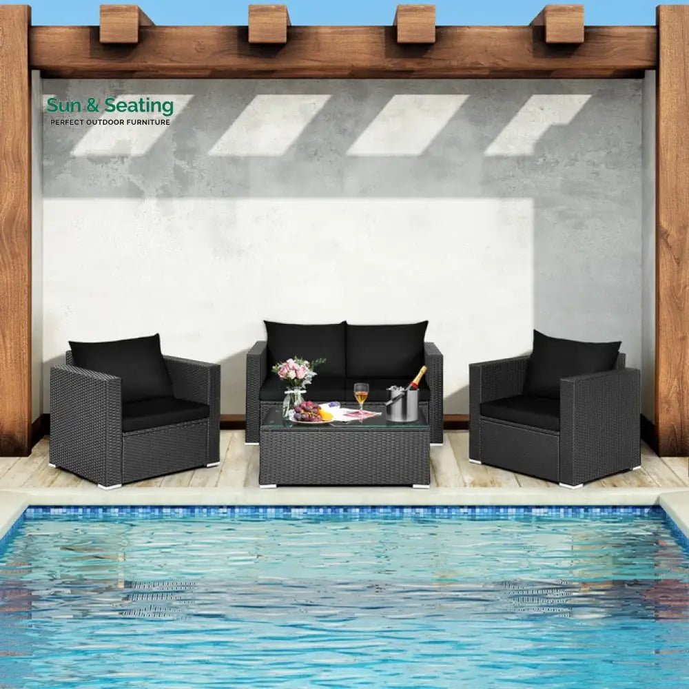 Gracia Outdoor Sofa Set 2 Seater 2 Single seater and 1 Center Table (Black) Sofa Sets