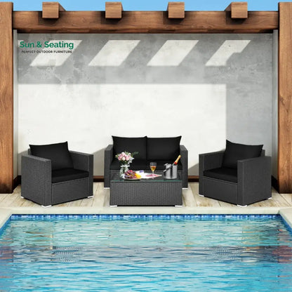 Gracia Outdoor Sofa Set 2 Seater 2 Single seater and 1 Center Table (Black) Sofa Sets