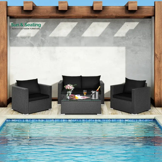 Gracia Outdoor Sofa Set 2 Seater 2 Single seater and 1 Center Table (Black) Sofa Sets
