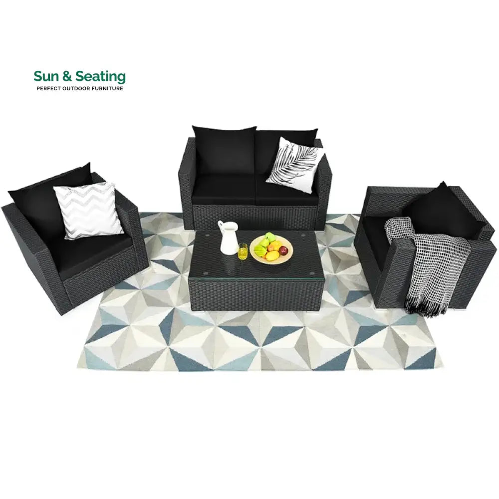 Gracia Outdoor Sofa Set 2 Seater 2 Single seater and 1 Center Table (Black) Sofa Sets