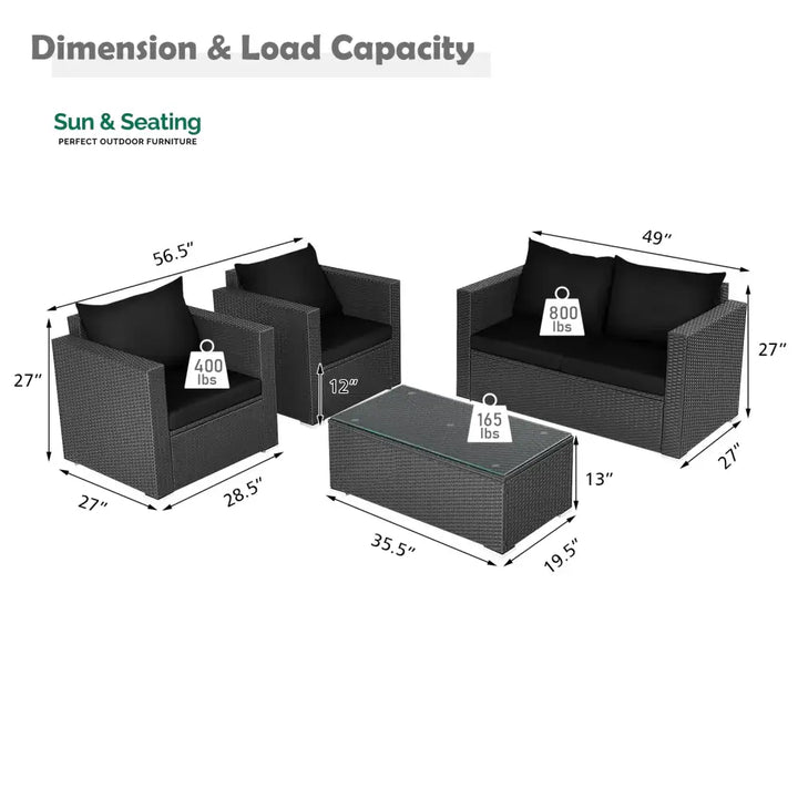 Gracia Outdoor Sofa Set 2 Seater 2 Single seater and 1 Center Table (Black) Sofa Sets