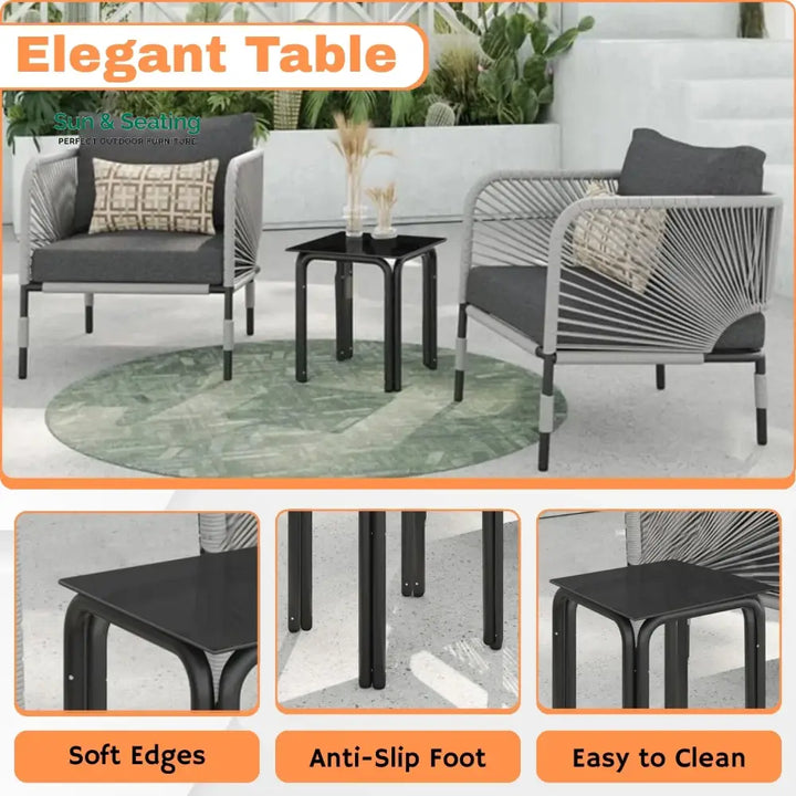 Graciela 3 Piece Garden Outdoor Rope Patio Set Patio Set