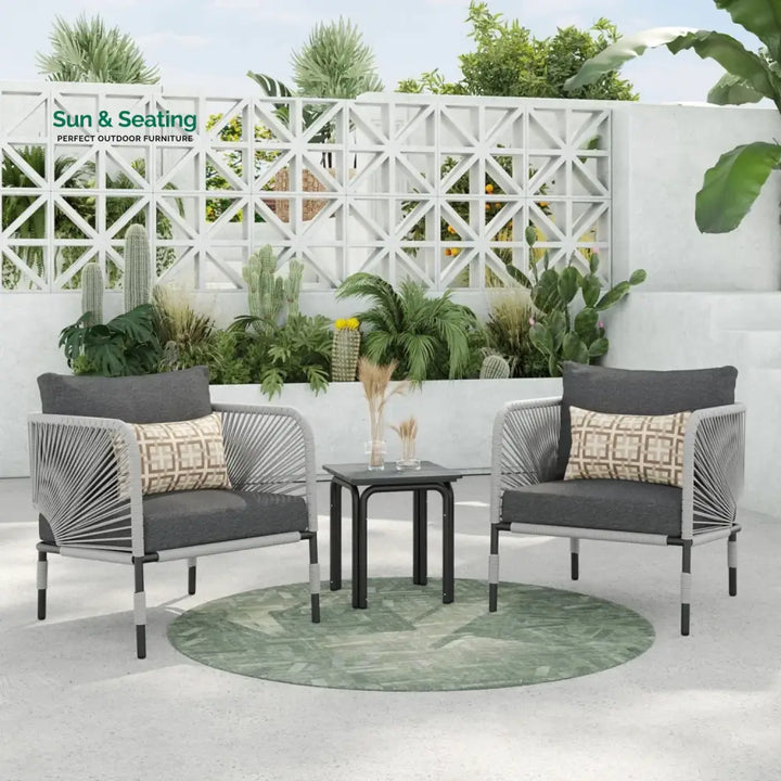 Graciela 3 Piece Garden Outdoor Rope Patio Set Patio Set