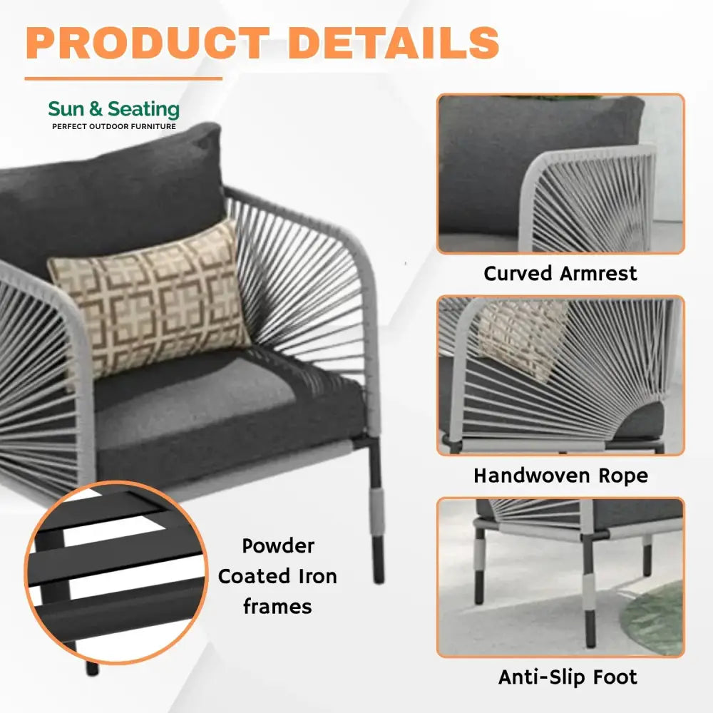 Graciela 3 Piece Garden Outdoor Rope Patio Set Patio Set