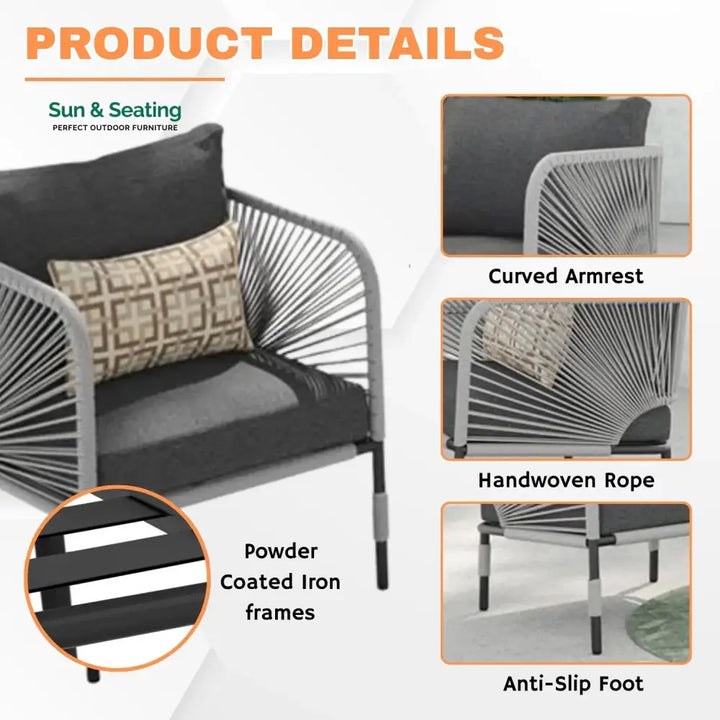Graciela 3 Piece Garden Outdoor Rope Patio Set Patio Set