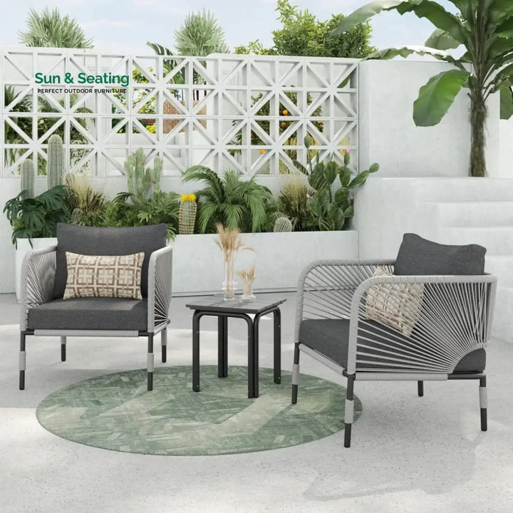 Graciela 3 Piece Garden Outdoor Rope Patio Set Patio Set