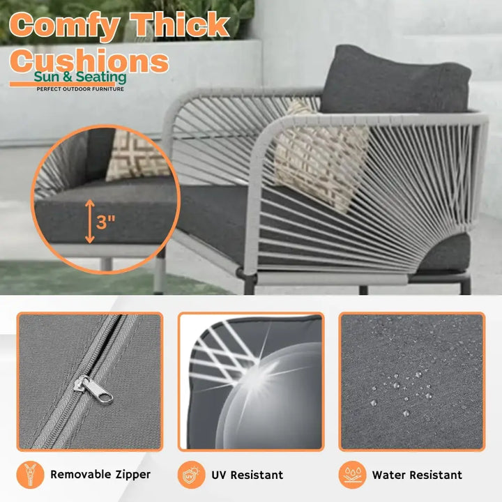 Graciela 3 Piece Garden Outdoor Rope Patio Set Patio Set