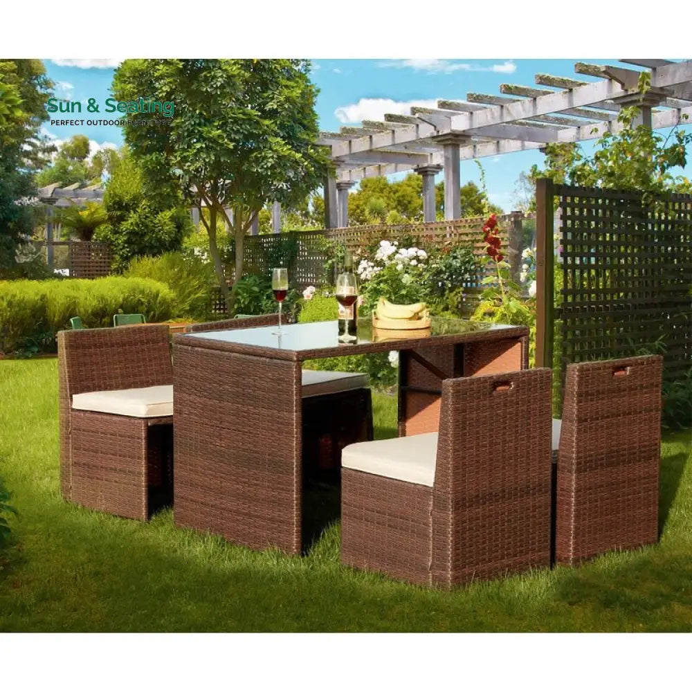 Greco Outdoor Patio Dining Set 4 Chairs and 1 Table (Brown) Dining sets