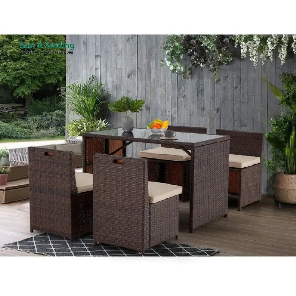 Greco Outdoor Patio Dining Set 4 Chairs and 1 Table (Brown) Dining sets