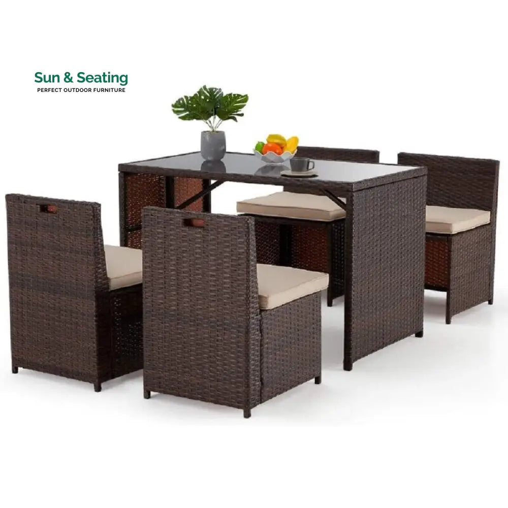 Greco Outdoor Patio Dining Set 4 Chairs and 1 Table (Brown) Dining sets