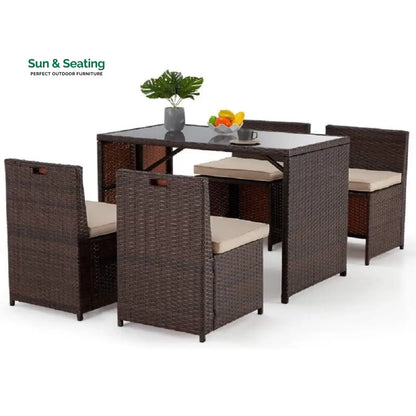 Greco Outdoor Patio Dining Set 4 Chairs and 1 Table (Brown) Dining sets