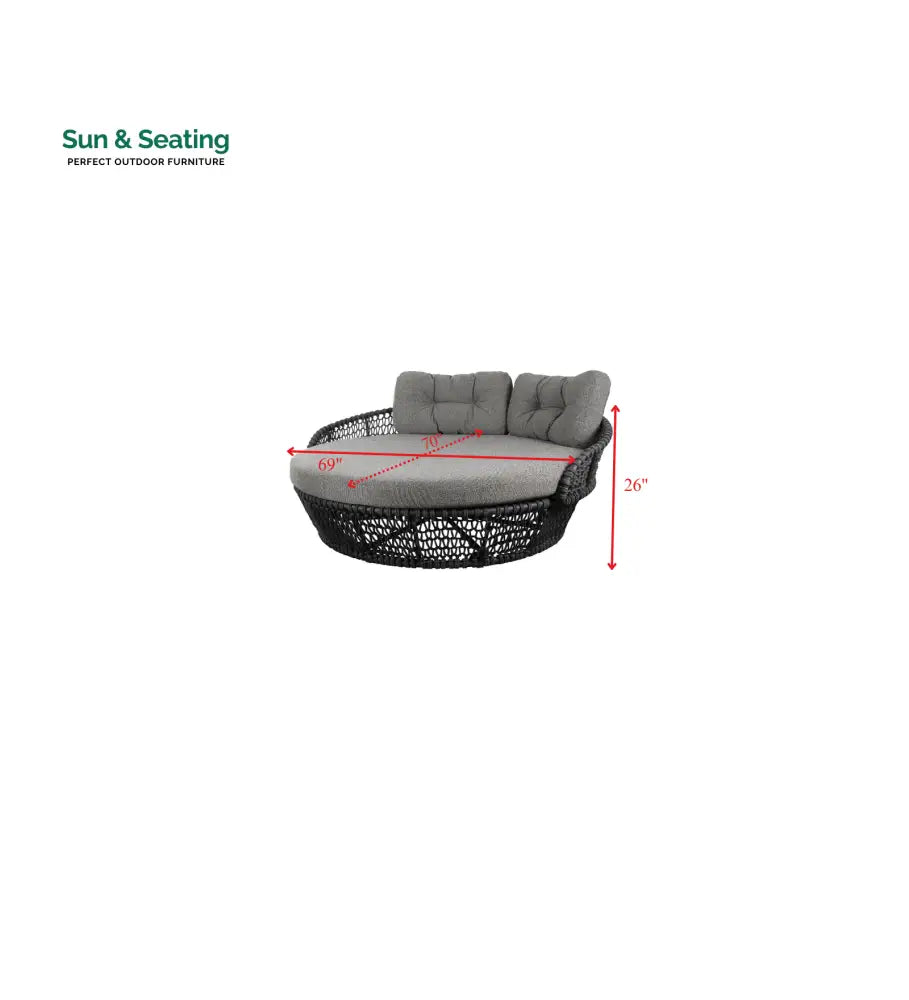 Greco Outdoor Poolside Sunbed With Cushion Daybed (Black) Braided &amp; Rope Sunbed