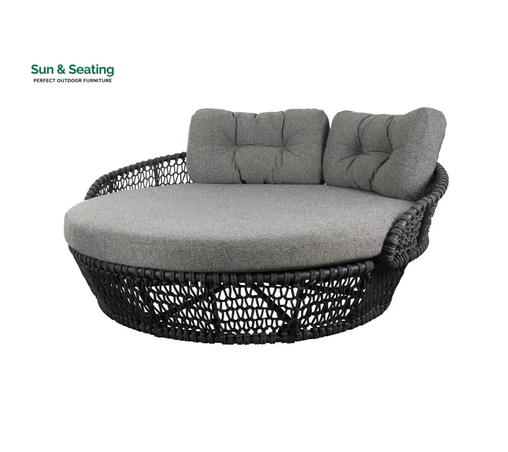 Greco Outdoor Poolside Sunbed With Cushion Daybed (Black) Braided &amp; Rope Sunbed