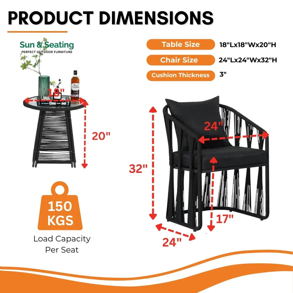 Greer Outdoor Rope 3-Piece Patio Set Patio Set