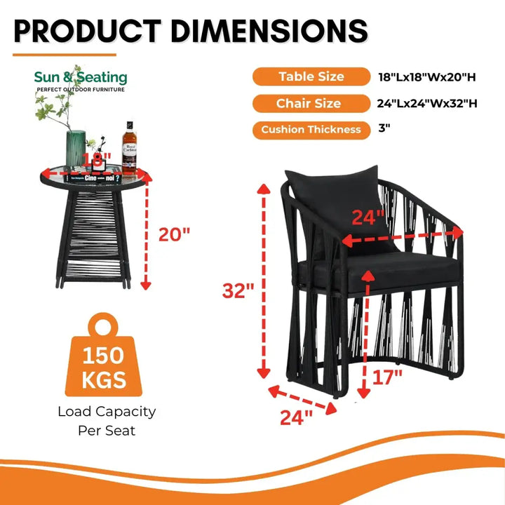 Greer Outdoor Rope 3-Piece Patio Set Patio Set