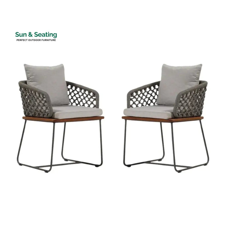 Grillo Outdoor Patio Seating Set 2 Chairs Set Braid &amp; Rope(Grey) Coffee Table Sets