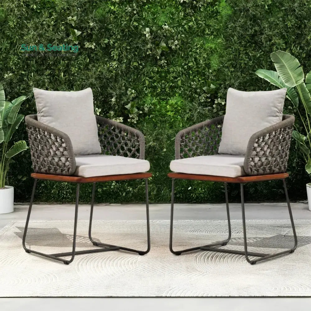 Grillo Outdoor Patio Seating Set 2 Chairs Set Braid & Rope(Grey) Coffee Table Sets