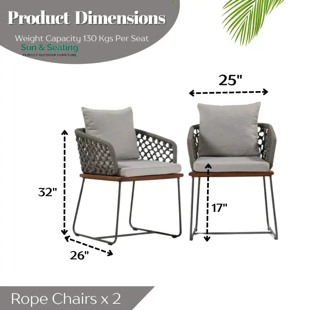 Grillo Outdoor Patio Seating Set 2 Chairs Set Braid &amp; Rope(Grey) Coffee Table Sets