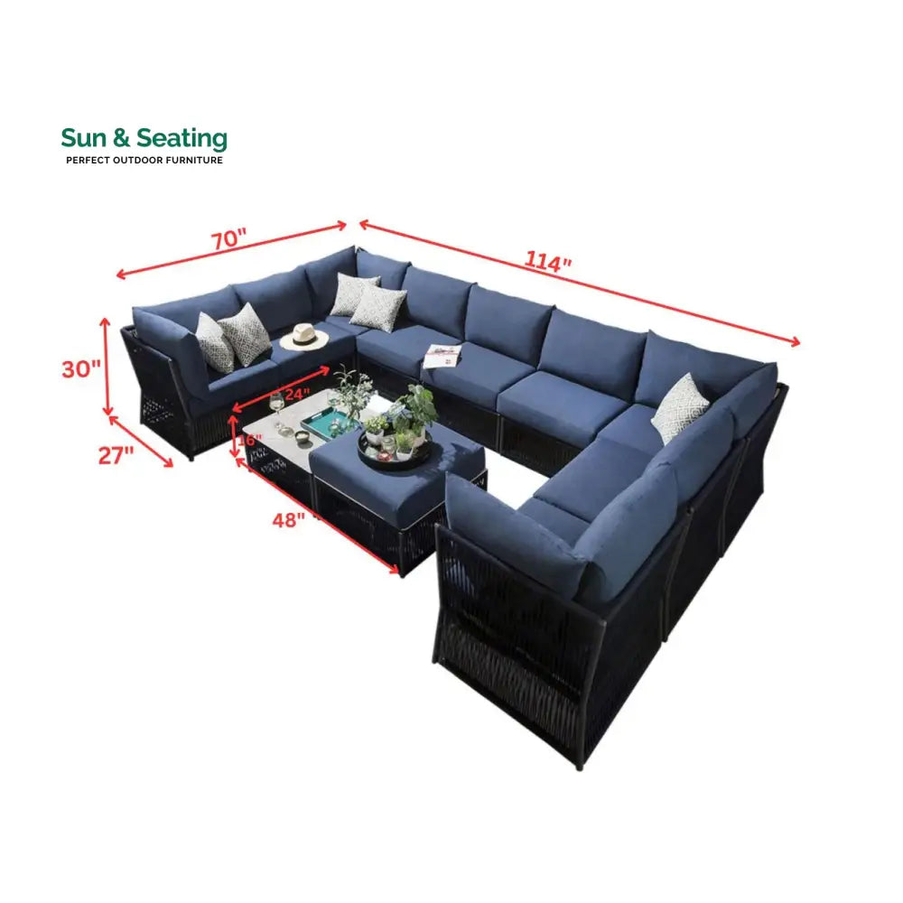 Griselda Outdoor Sofa Set 9 Seater 1 Ottoman and 1 Center Table Set (Blue) Braided &amp; Rope Sofa Sets