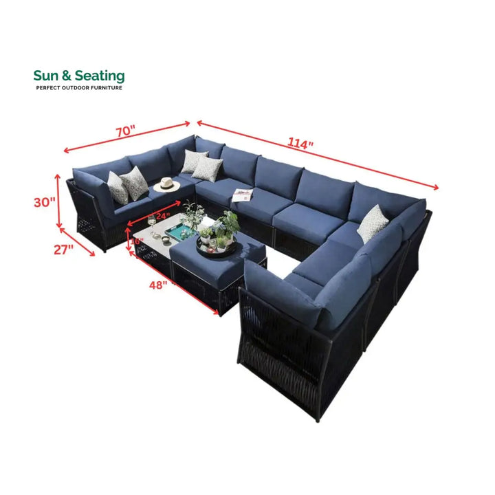 Griselda Outdoor Sofa Set 9 Seater 1 Ottoman and 1 Center Table Set (Blue) Braided &amp; Rope Sofa Sets