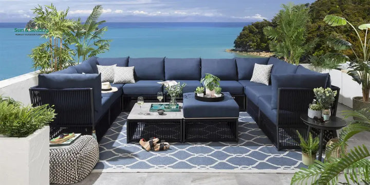 Griselda Outdoor Sofa Set 9 Seater 1 Ottoman and 1 Center Table Set (Blue) Braided &amp; Rope Sofa Sets