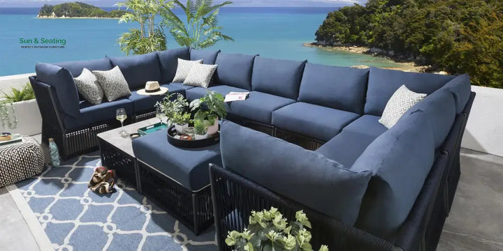 Griselda Outdoor Sofa Set 9 Seater 1 Ottoman and 1 Center Table Set (Blue) Braided &amp; Rope Sofa Sets