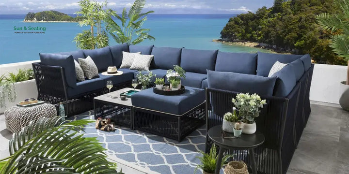 Griselda Outdoor Sofa Set 9 Seater 1 Ottoman and 1 Center Table Set (Blue) Braided &amp; Rope Sofa Sets