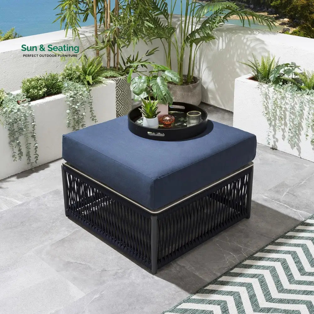 Griselda Outdoor Sofa Set 9 Seater 1 Ottoman and 1 Center Table Set (Blue) Braided &amp; Rope Sofa Sets