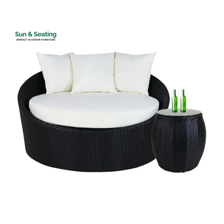 Gro Outdoor Rattan Wicker Daybed with Glass Top Table Daybed