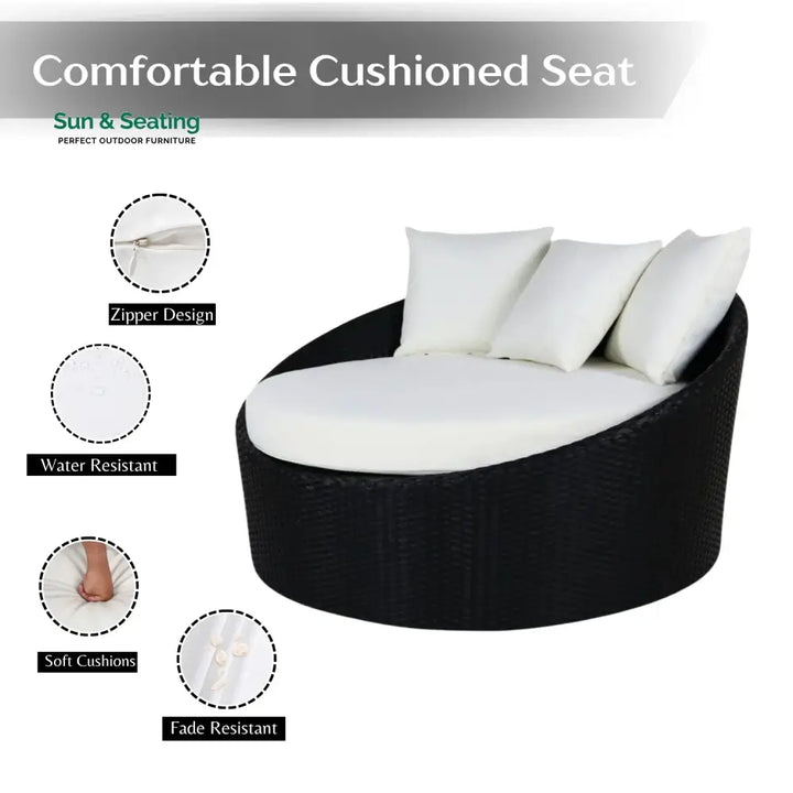Gro Outdoor Rattan Wicker Daybed with Glass Top Table Daybed