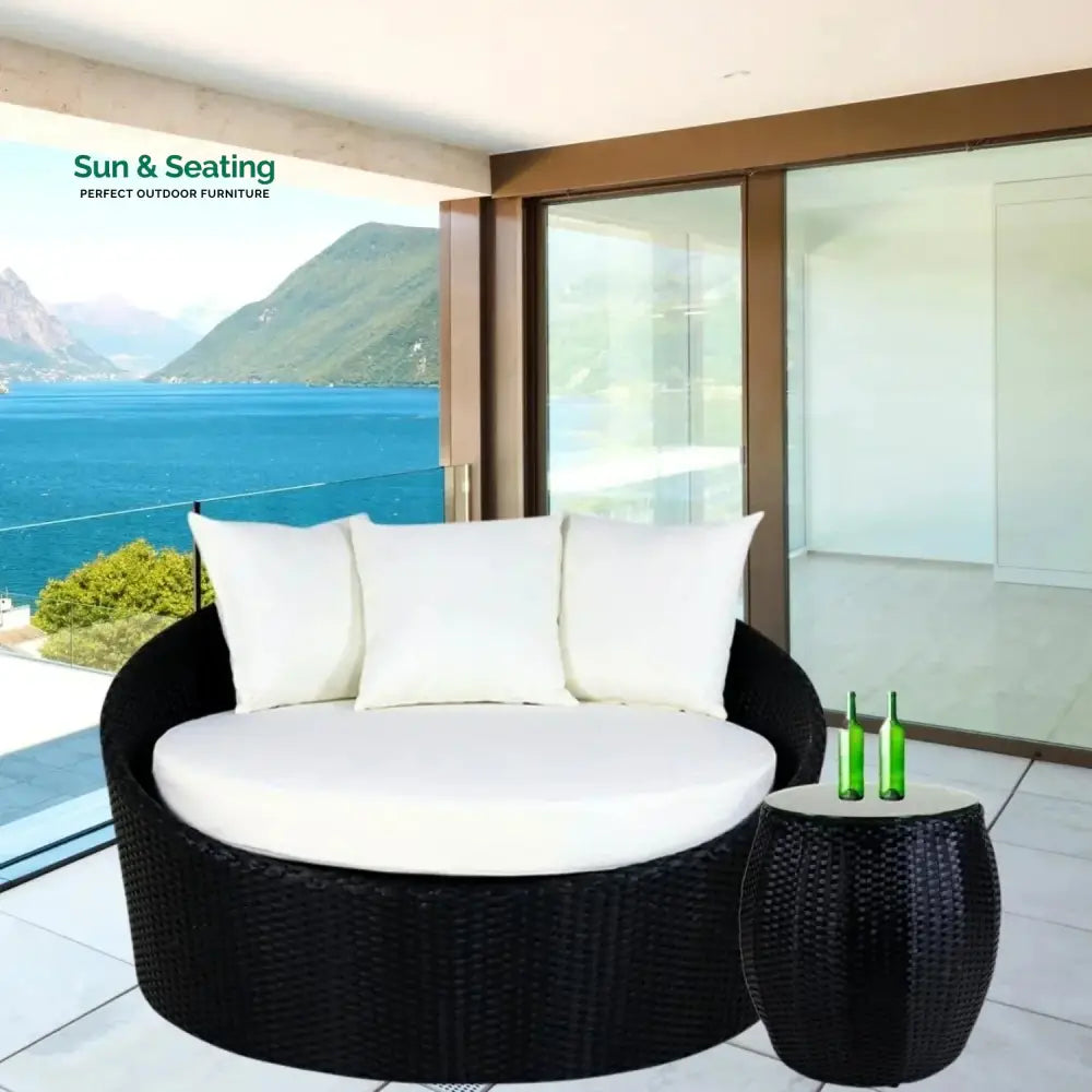 Gro Outdoor Rattan Wicker Daybed with Glass Top Table Daybed