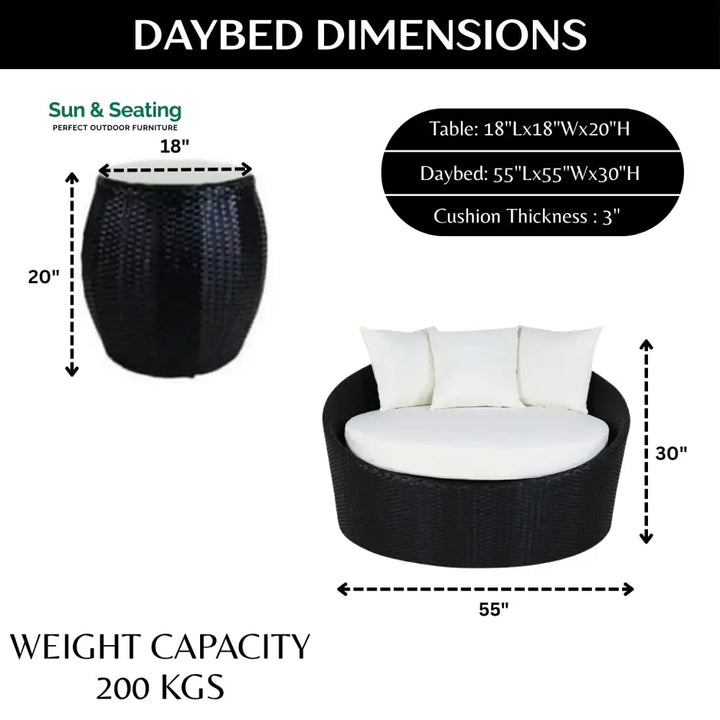 Gro Outdoor Rattan Wicker Daybed with Glass Top Table Daybed