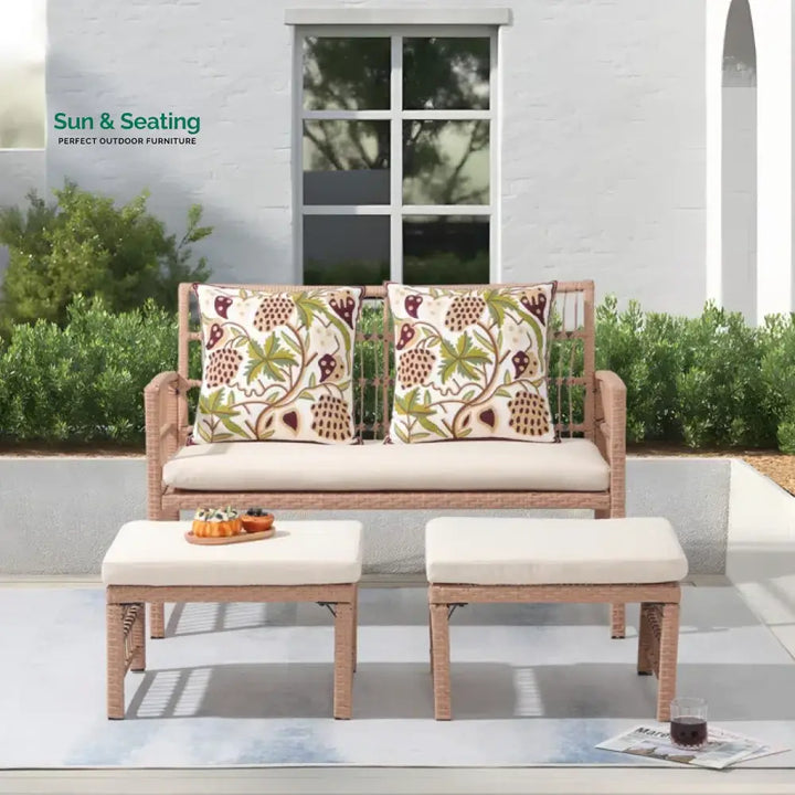 Grob Outdoor Patio Seating Set 2 Chairs and 2 Footrest Set (Light Brown) Coffee Table Sets
