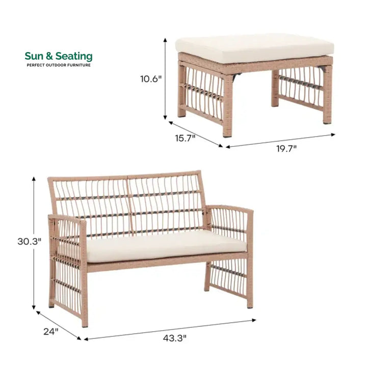 Grob Outdoor Patio Seating Set 2 Chairs and 2 Footrest Set (Light Brown) Coffee Table Sets