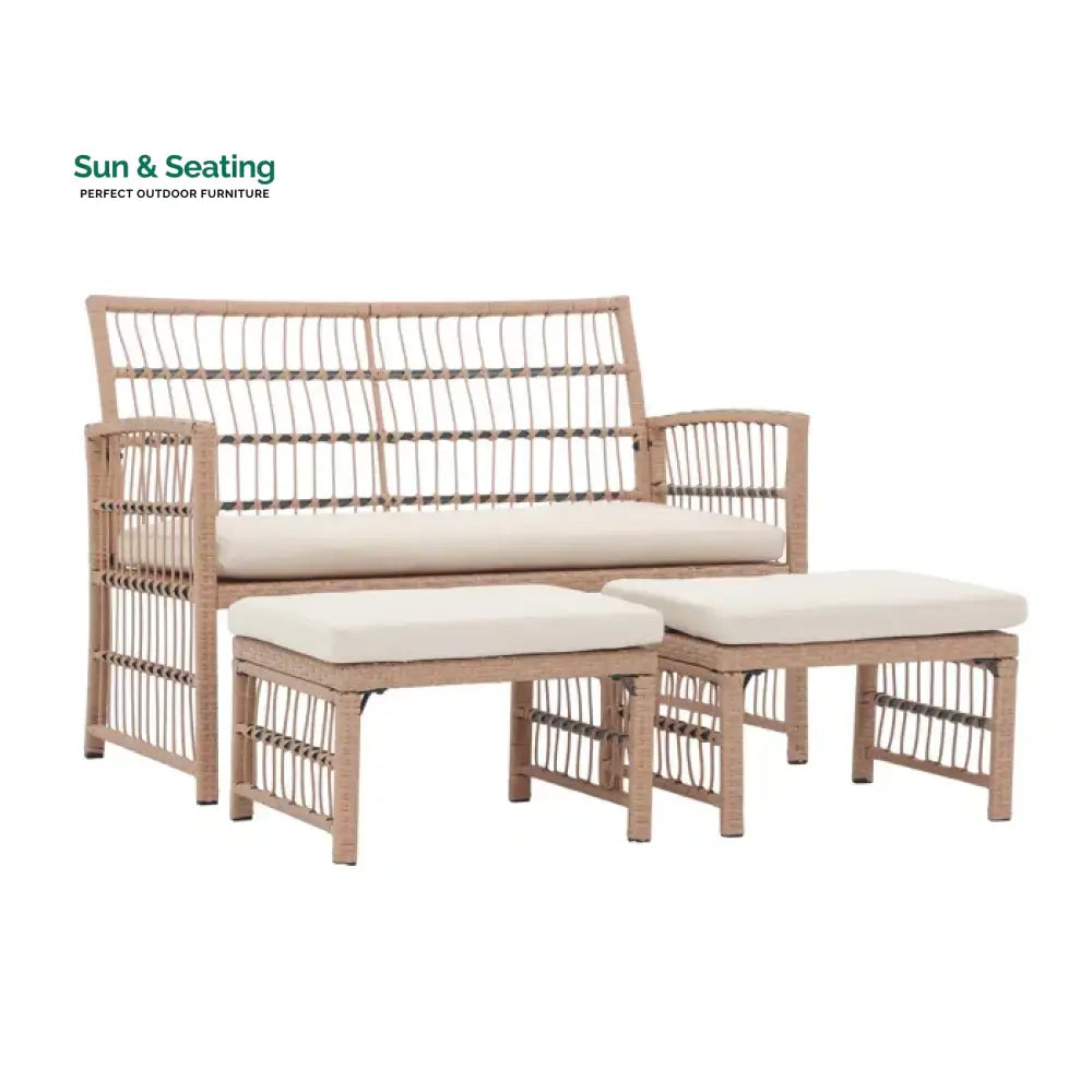 Grob Outdoor Patio Seating Set 2 Chairs and 2 Footrest Set (Light Brown) Coffee Table Sets