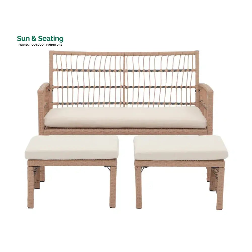 Grob Outdoor Patio Seating Set 2 Chairs and 2 Footrest Set (Light Brown) Coffee Table Sets