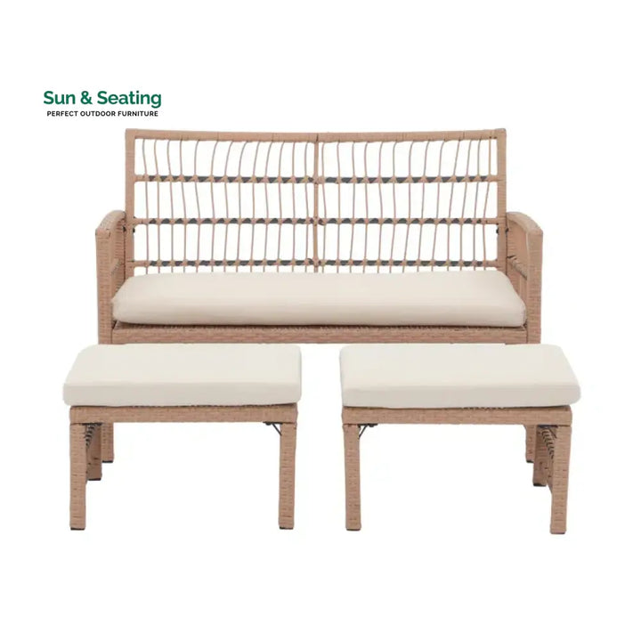 Grob Outdoor Patio Seating Set 2 Chairs and 2 Footrest Set (Light Brown) Coffee Table Sets