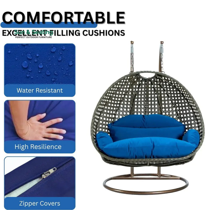 Guo Double Seater Hanging Swing Chair (Dark Brown/Royal Blue) Swing