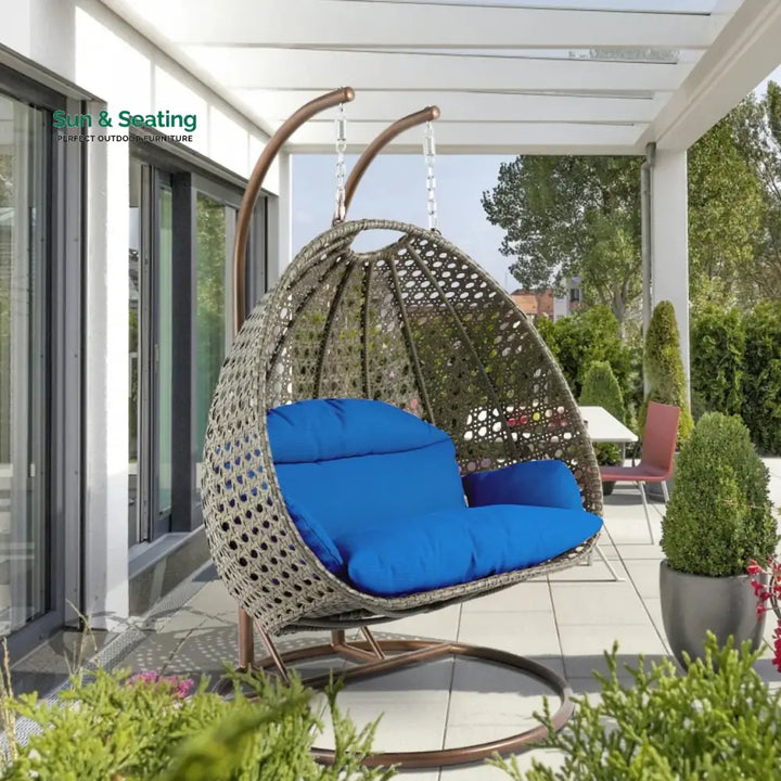 Guo Double Seater Hanging Swing Chair (Dark Brown/Royal Blue) Swing