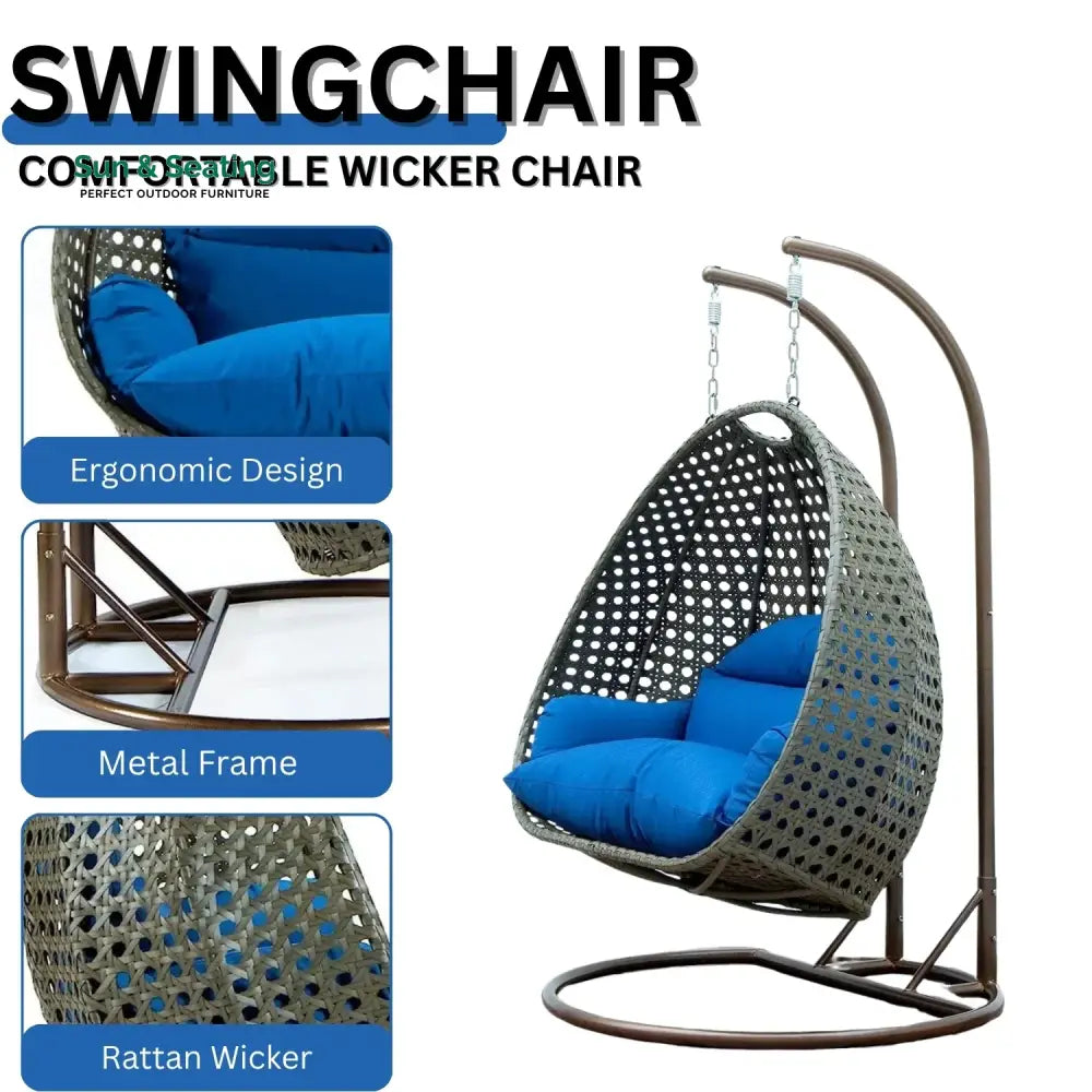 Guo Double Seater Hanging Swing Chair (Dark Brown/Royal Blue) Swing