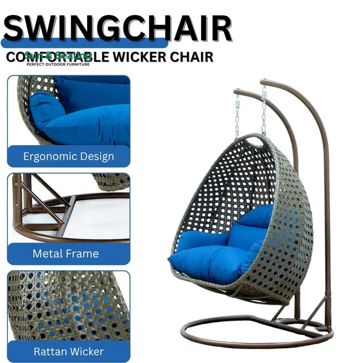 Guo Double Seater Hanging Swing Chair (Dark Brown/Royal Blue) Swing