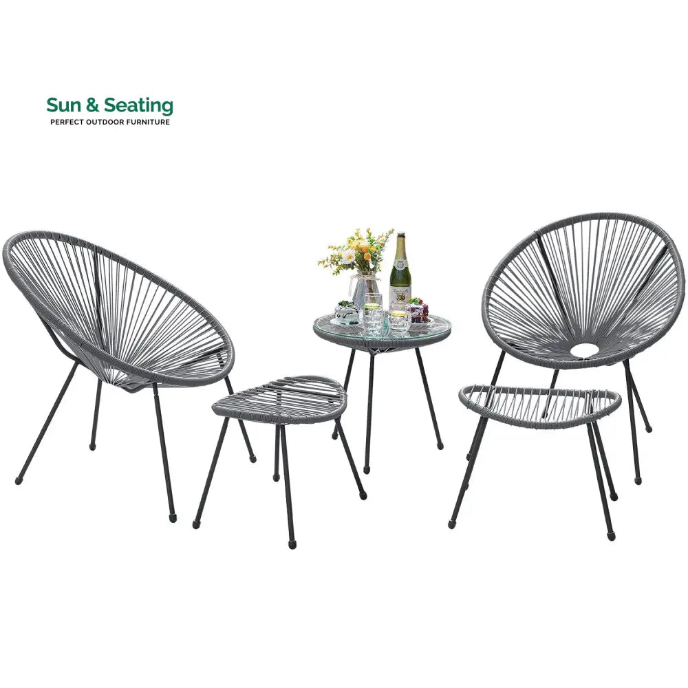 Gurus Outdoor Patio Seating Set 2 Chairs 2 Ottoman and Table Set (Grey) Coffee Table Sets