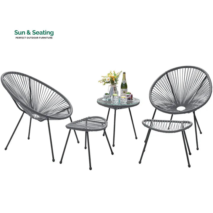 Gurus Outdoor Patio Seating Set 2 Chairs 2 Ottoman and Table Set (Grey) Coffee Table Sets
