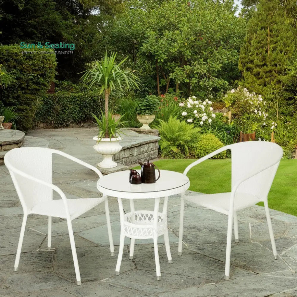 Gus Outdoor Patio Seating Set 2 Chairs and 1 Table Set (White) Coffee Table Sets