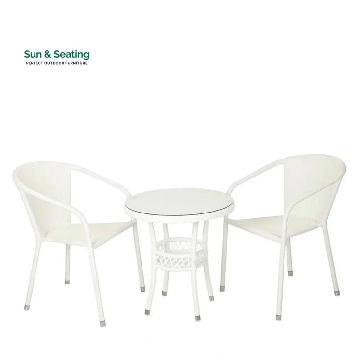 Gus Outdoor Patio Seating Set 2 Chairs and 1 Table Set (White) Coffee Table Sets