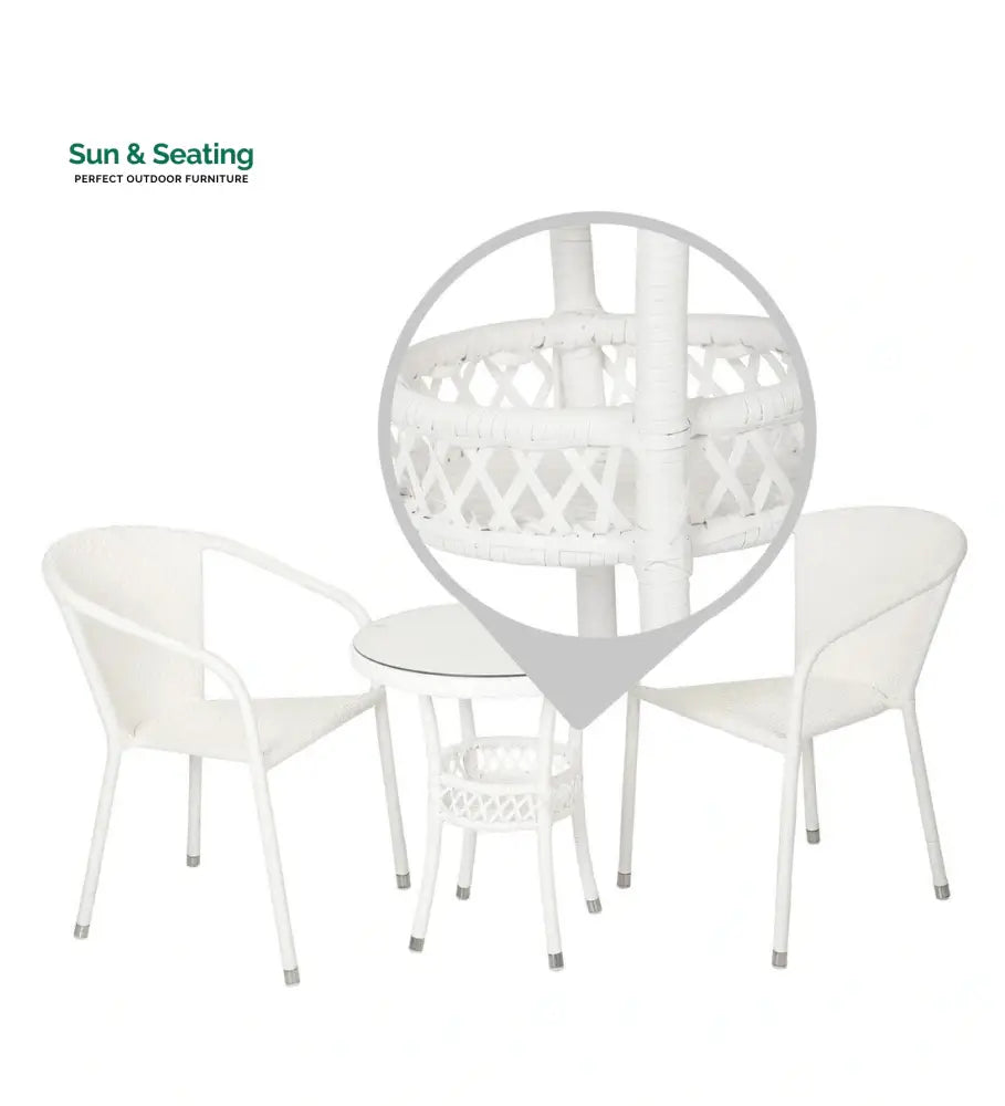 Gus Outdoor Patio Seating Set 2 Chairs and 1 Table Set (White) Coffee Table Sets