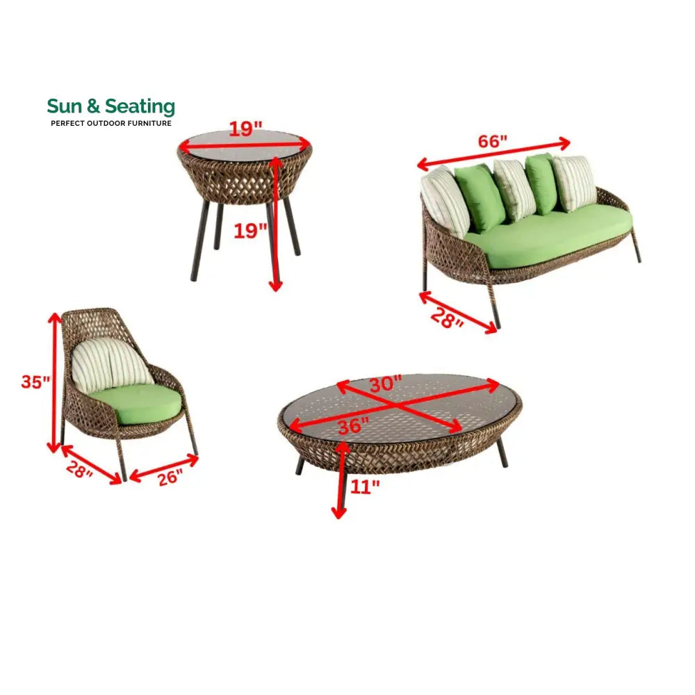 Gustavo Outdoor Sofa Set 2 Seater 2 Single seater 1 Side table and 1 Center Table (Brown) Sofa Sets