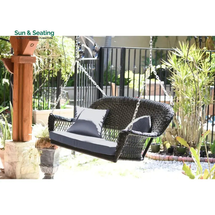 Gwil Double Seater Hanging Swing Without Stand For Balcony Garden Swing (Black) Black Grey Swings